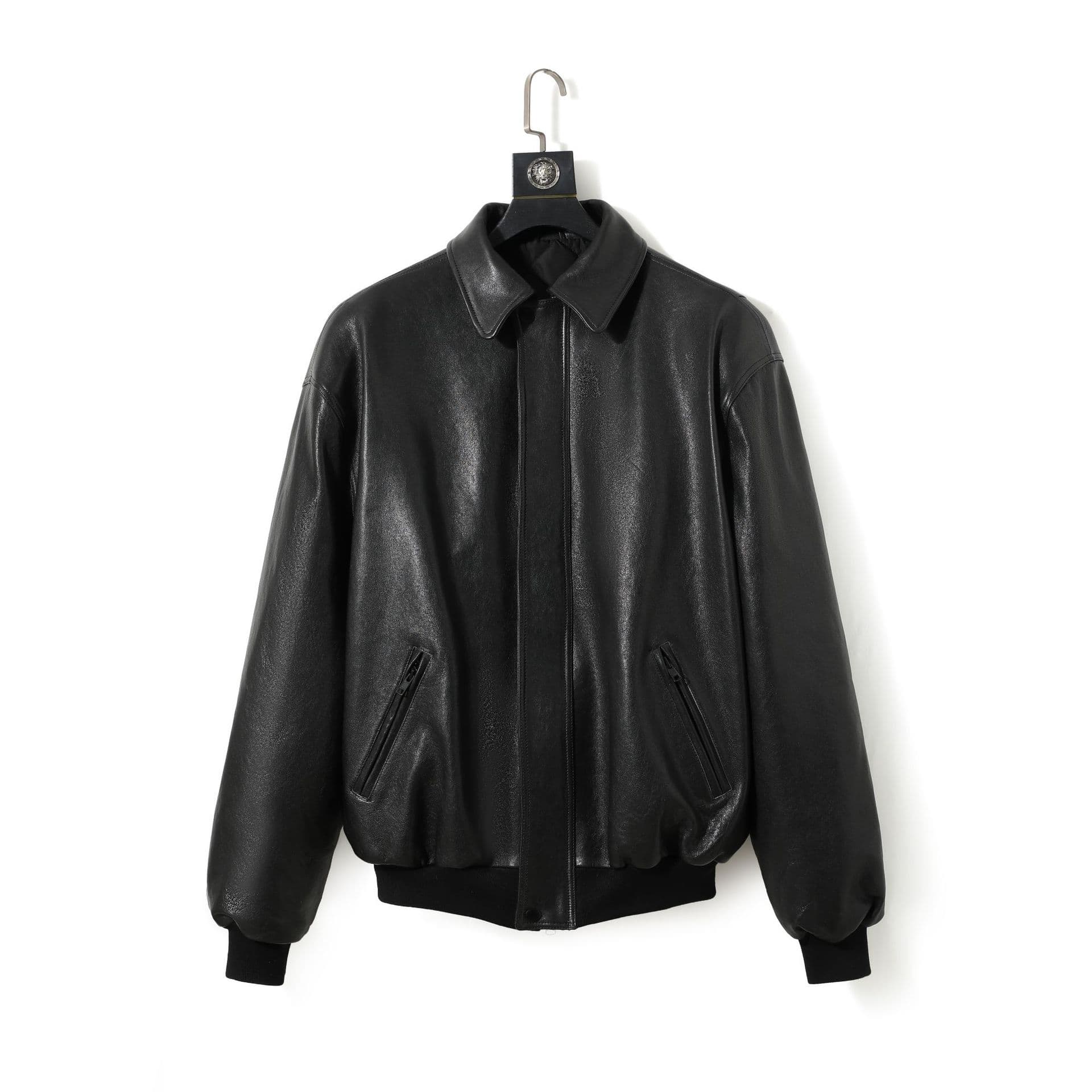 Paris leather sheepskin uncoated fully vegetable tanned new style lapel retro leather jacket genuine leather outdoor casual jacket