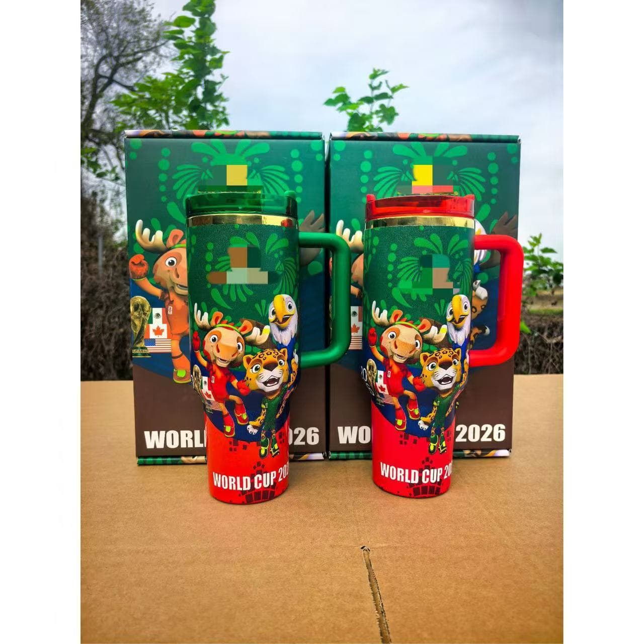 Cross-border hot selling Stanley World Cup series stainless steel handle Ice Cup cartoon pattern large capacity straw