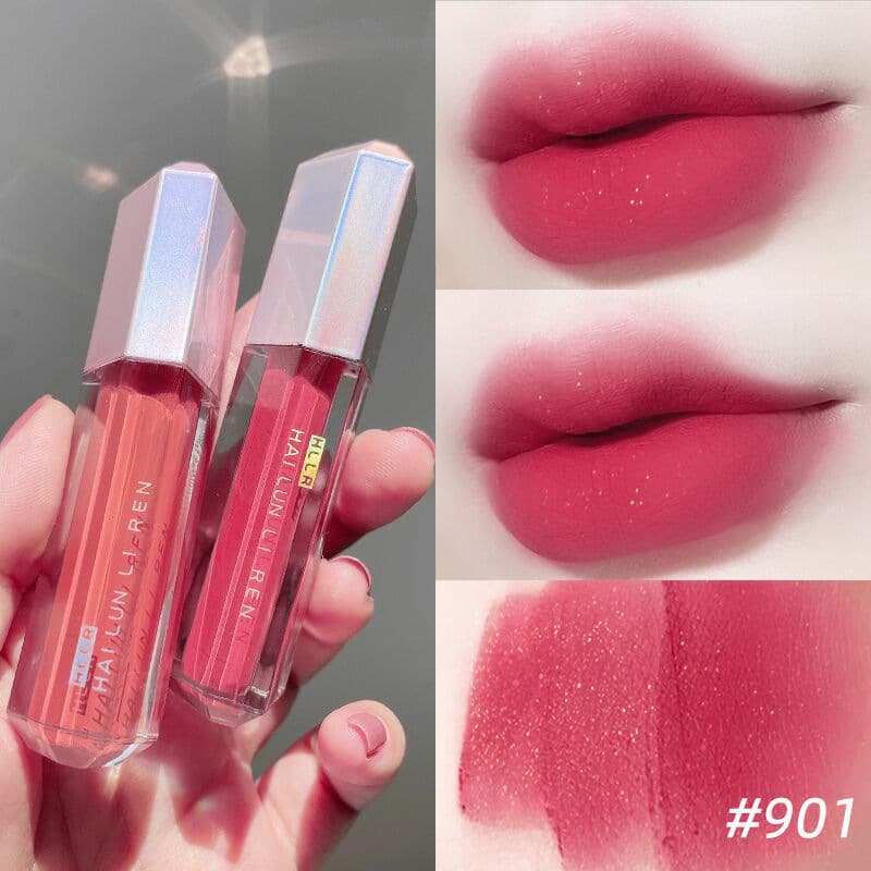 Helen Beauty Pink Diamond Velvet Fine Glitter Lip Glaze Women's Not Easy to Fade Dip Cup No-Makeup Nude Matte Matte Lipstick