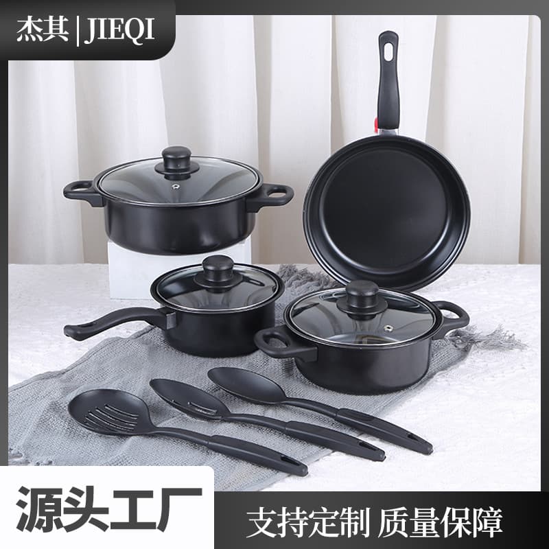 Cross-Border Granite Stone Cookware Set, Home Use Low-Smoke Induction Cooker Non-Stick Pan, Durable Kitchen Cooking Utensil Set