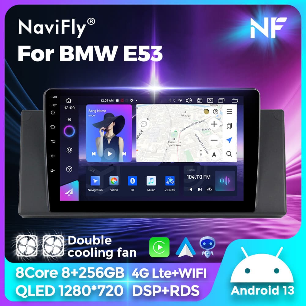 For BMW X5 E53 Android System CarPlay Reverse Camera Bluetooth Car Multimedia Navigation Screen