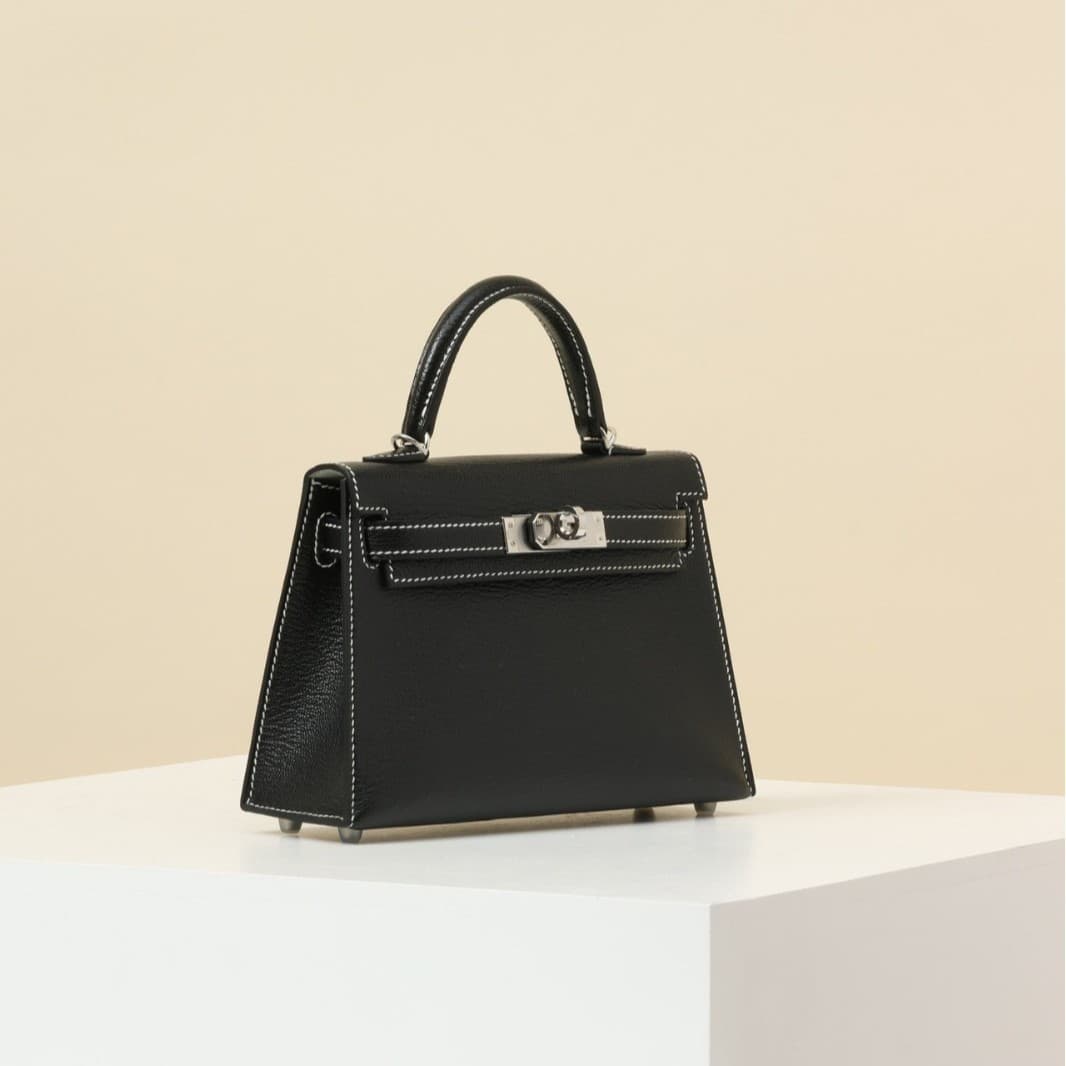 Source factory fully handmade Kelly bag second generation French original goatskin black silver buckle shoulder crossbody bag