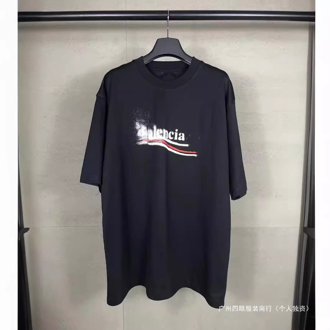Paris B 2024 New Classic Letter Blurred Logo Print Graffiti Short Sleeve Couple Plus Size T-Shirt Drop Shipping