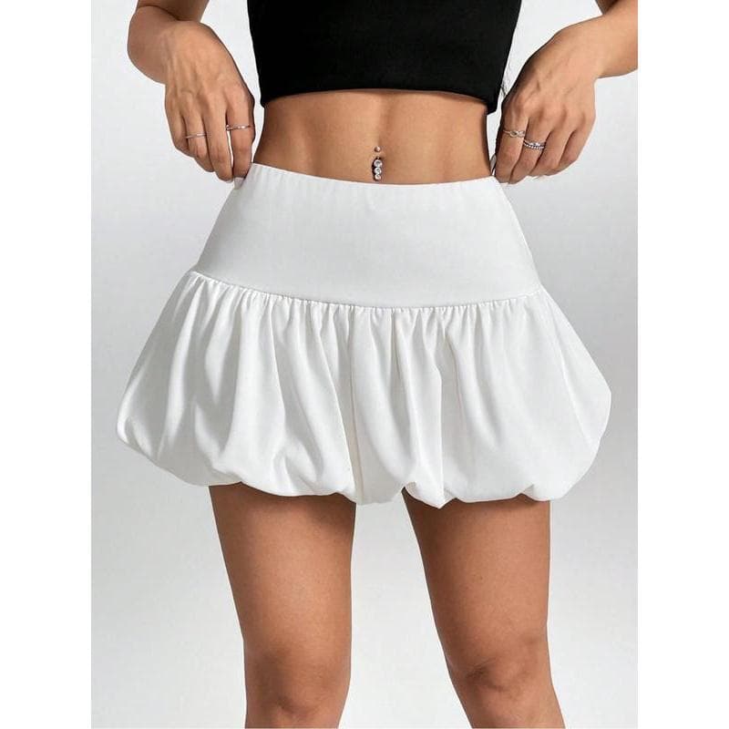 D 62441 Solid Casual Bubble Mini Skirt
