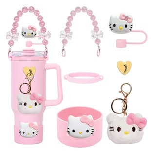 Stanley Cup Accessories Keychain DIY Straw Cover KT Cat Set Cartoon Heart Pom Pom Cup Sleeve Pearl Handle