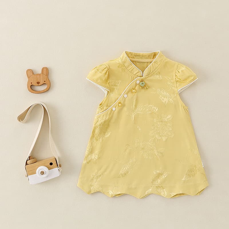 Baby skirt rayon cheongsam short-sleeved skirt jumpsuit summer thin style new baby newborn Chinese style summer style