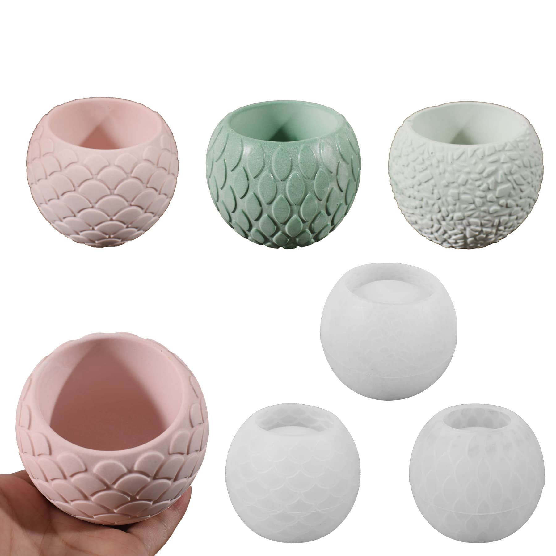Embossed Scale Crack Round Flower Pot Resin Silicone Mold Epoxy DIY Oval Plaster Candle Cup Cross-border