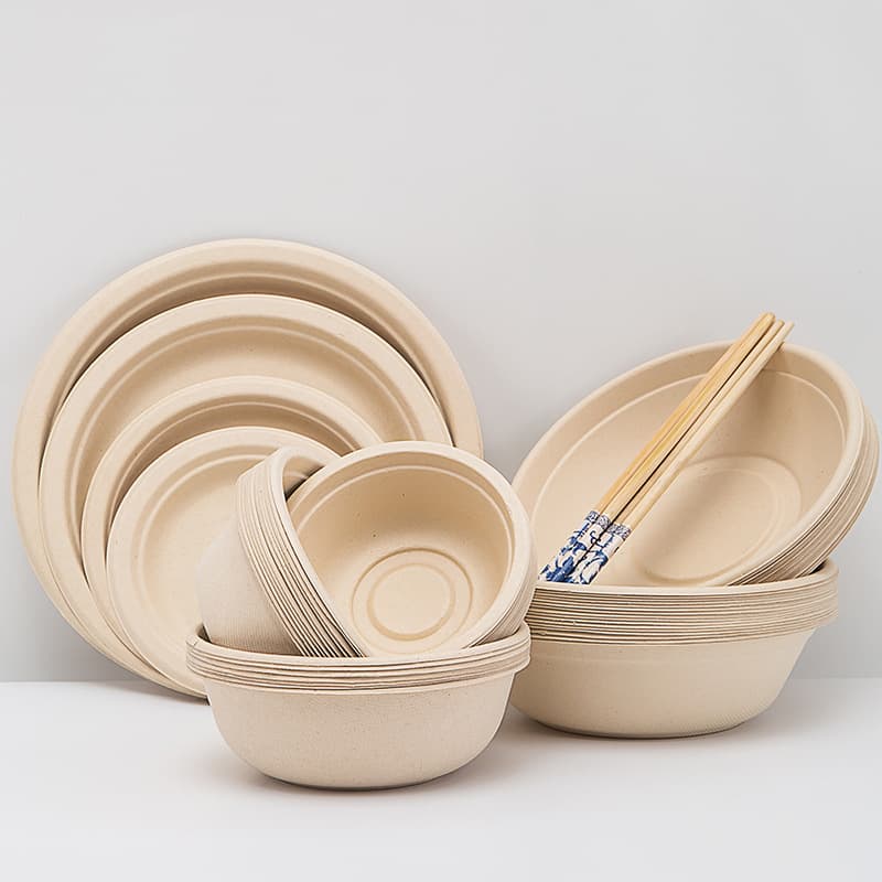 Disposable Paper Bowls, Commercial and Home Round Tableware Bowl and Chopsticks Set, Biodegradable Thickened BBQ Bowls, Eco-Friendly