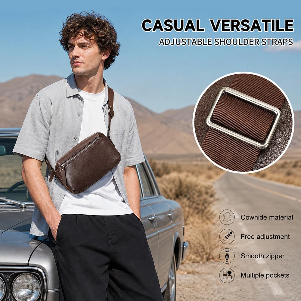 Cross-border Trend Vegetable-Tanned Leather Men's Small Square Crossbody Bag, Genuine Leather Sling Bag