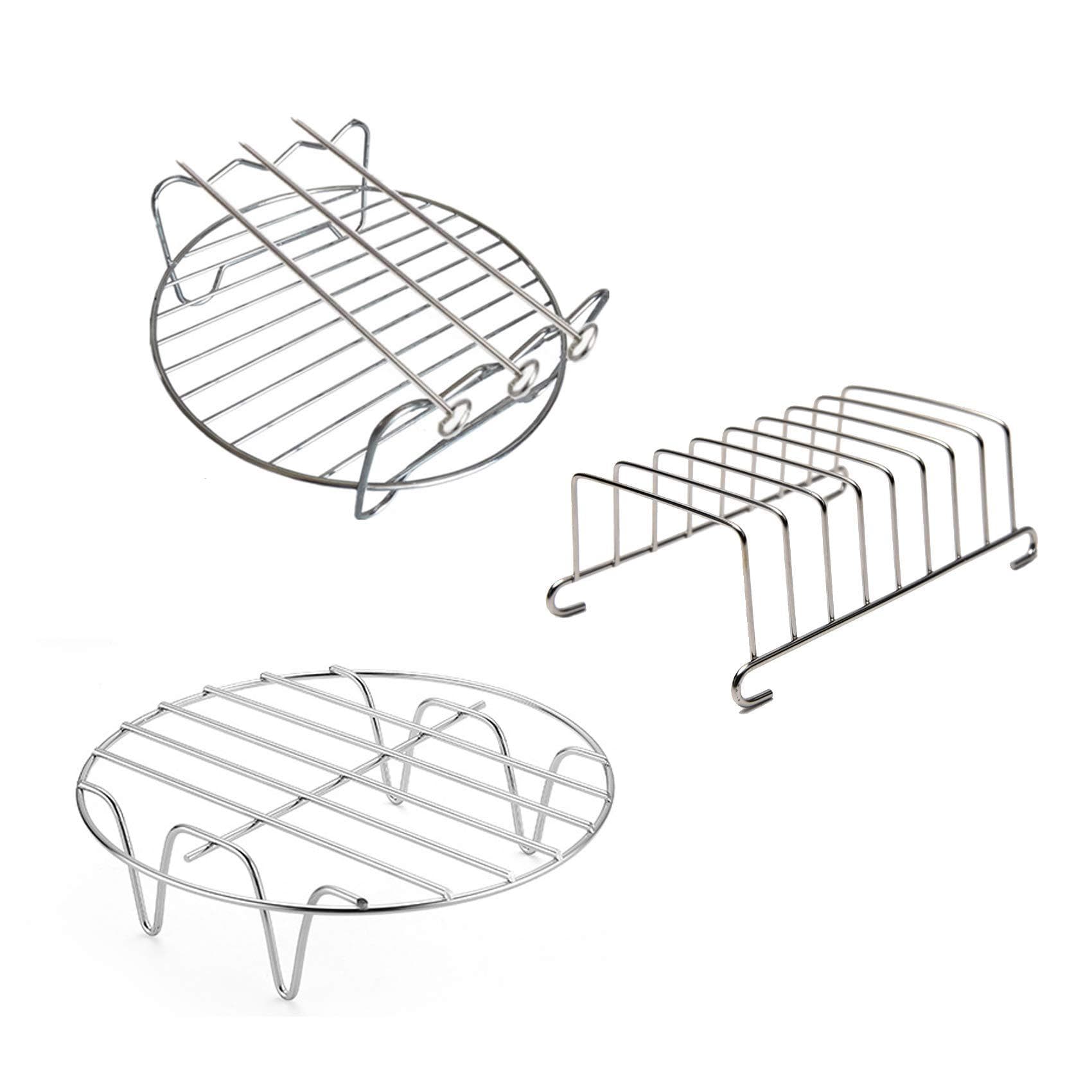 Multifunctional 304 Stainless Steel BBQ Grill Square Double Layer Rack Air Fryer Accessories Barbecue Skewer Holder Set