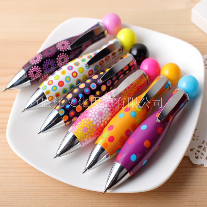 Ready stock short mini bowling ball student pens with six mixed pattern films and twist-action ballpoint pens for logo printing gifts