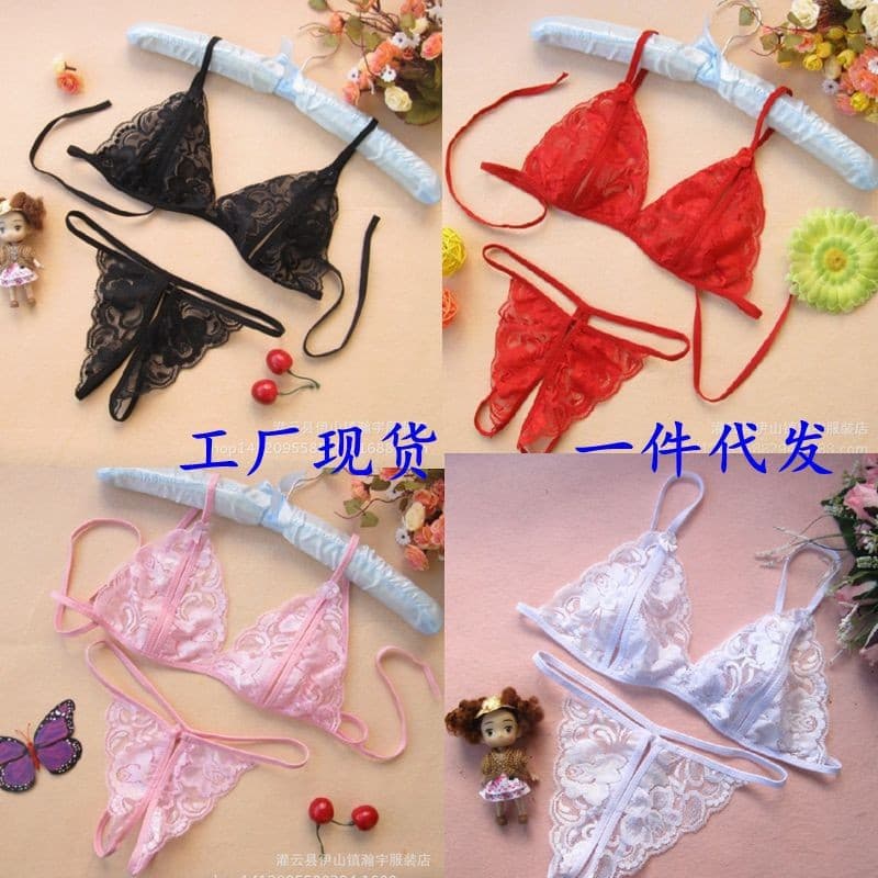 Sexy Lace Open-Crotch No-Need-to-Remove Bow Tie Erotic Lace Panties, Women's Passionate Thong, Plus Size T-Back
