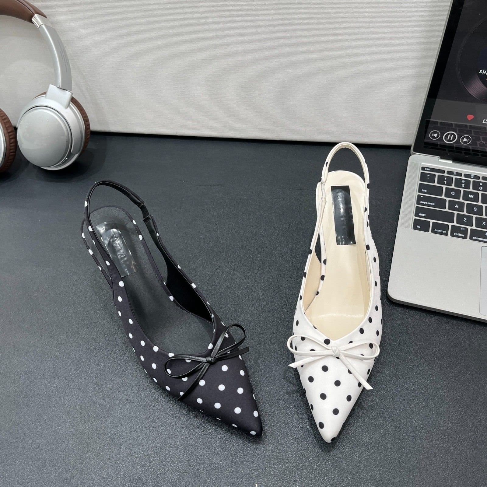 Women's Stiletto Heels Summer Pointed Toe Low Heel Socialite Style 2026 New Trendy Polka Dot
