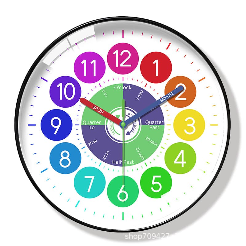 Children's Wall Clock 14-inch Early Education Learning Clock, Classroom Digital Clock, Living Room Home Silent Wall Clock, No-drill Wall Clock