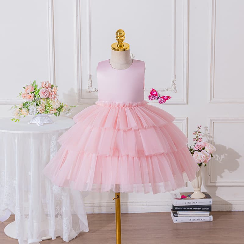 Fashionable Girls Princess Dress Children's Tulle Cake Tutu Dress Flower Girl Wedding Birthday Party Gown