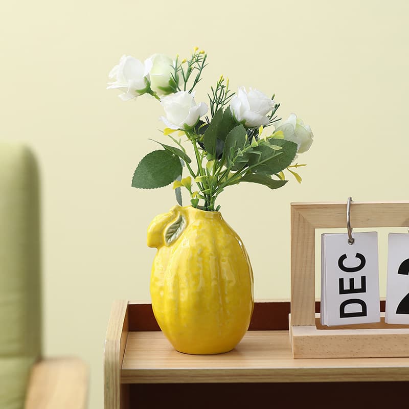 Artificial Flower Vase Minimalist Living Room Decorative Vase Luxury Ornament Lemon Ceramic Creative Office Desk Decor