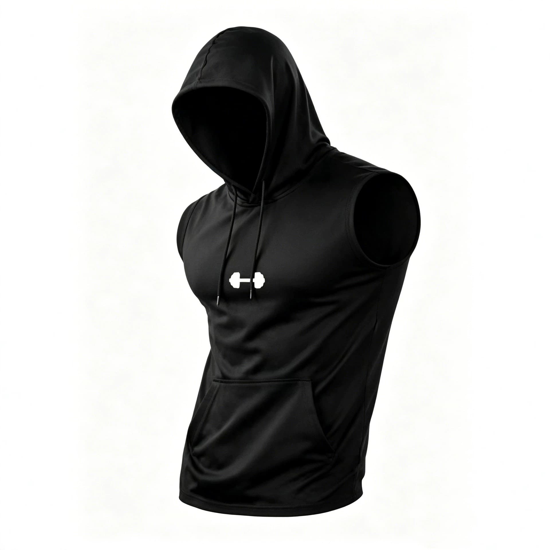 Men's hooded sleeveless vest quick-drying fitness vest sports hoodie kangaroo pocket loose training top