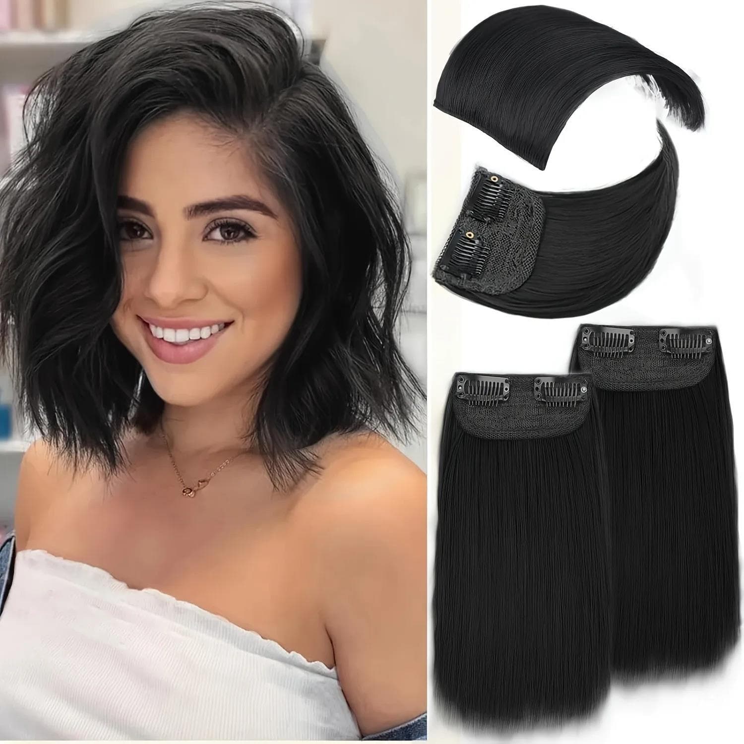 4-Piece One-Piece Hair Topper Invisible Seamless Wig Piece Thickened on Both Sides Hair Replacement Piece Hairpads Wig