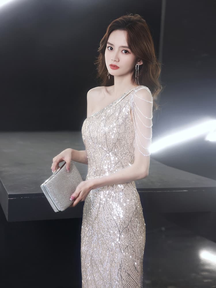 Sequin Mermaid Evening Gown Dress Women 2026 New Elegant High-End Sophisticated Sexy Host Banquet Formal Dress
