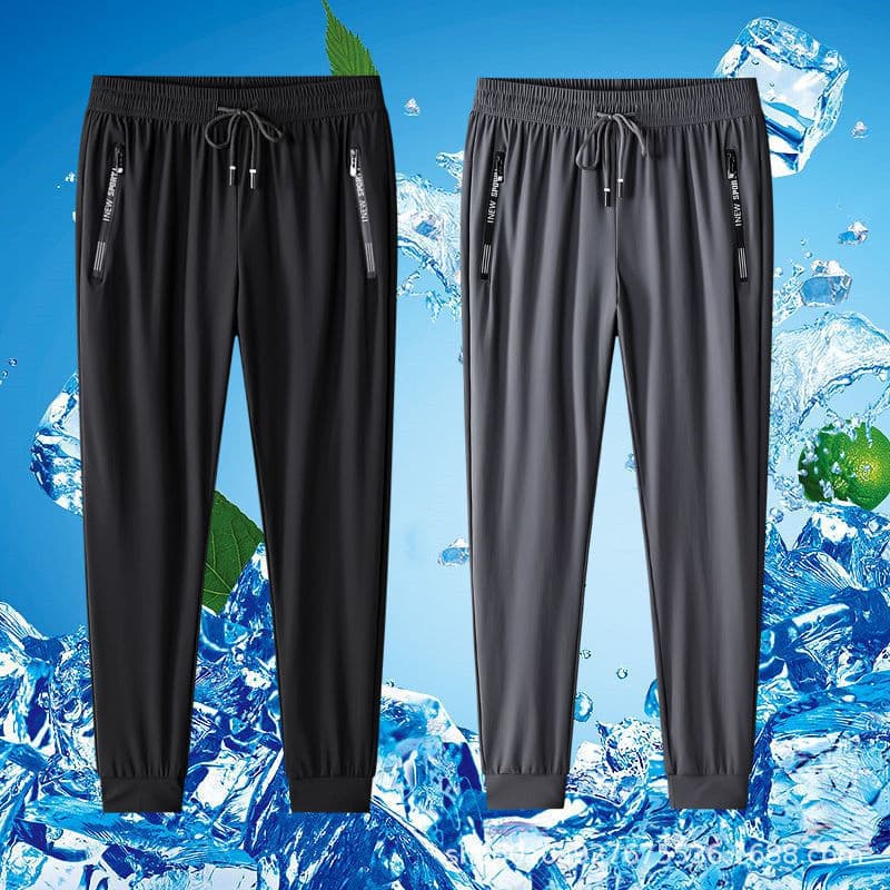 Summer ultra-thin high-end drapey ice silk pants elastic trousers men's summer must-have thin quick-drying breathable large size men's pants