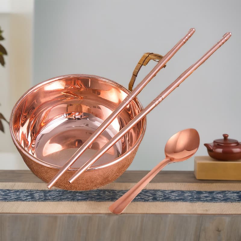 Brass bowl, copper chopsticks, copper spoon, thickened copper spoon, copper rice bowl, household copper bowl, chopsticks, tableware, direct supply from manufacturer