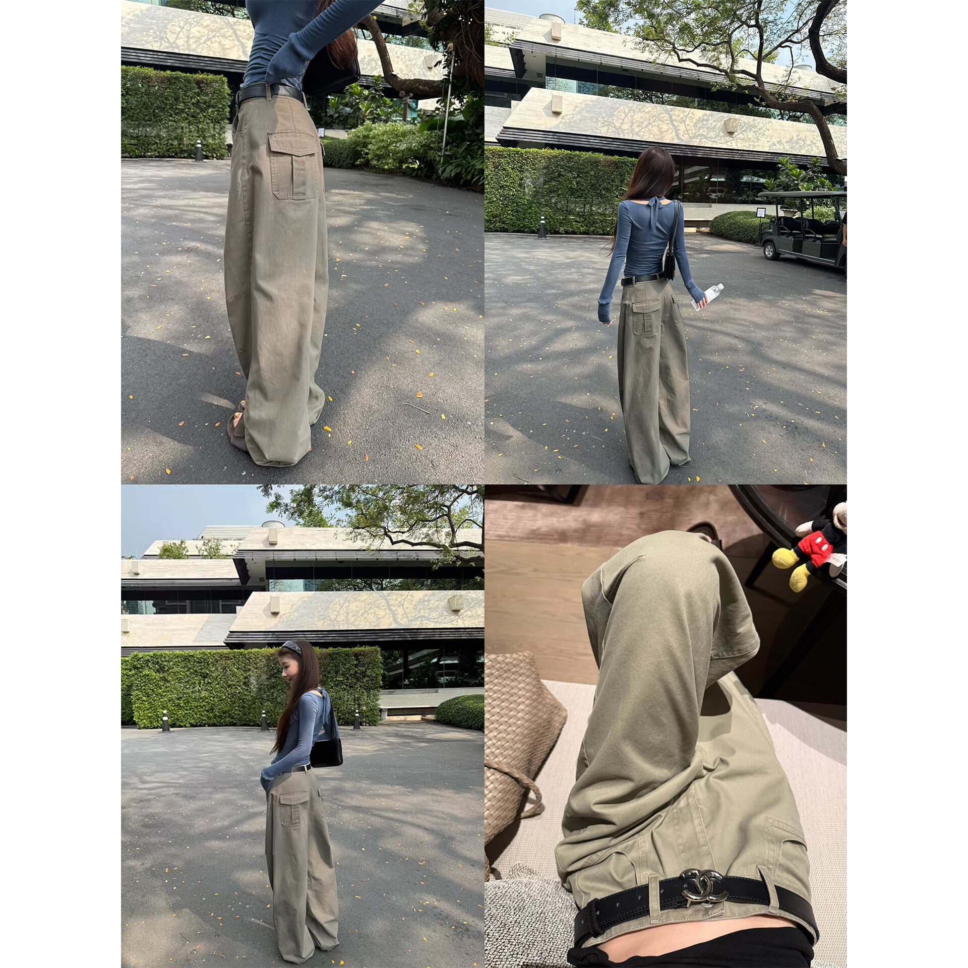 Here yaya shop Sea Salt Cold Tea Relaxed and Trendy Heavy Enzyme Washed Styling Cargo Pants #4756