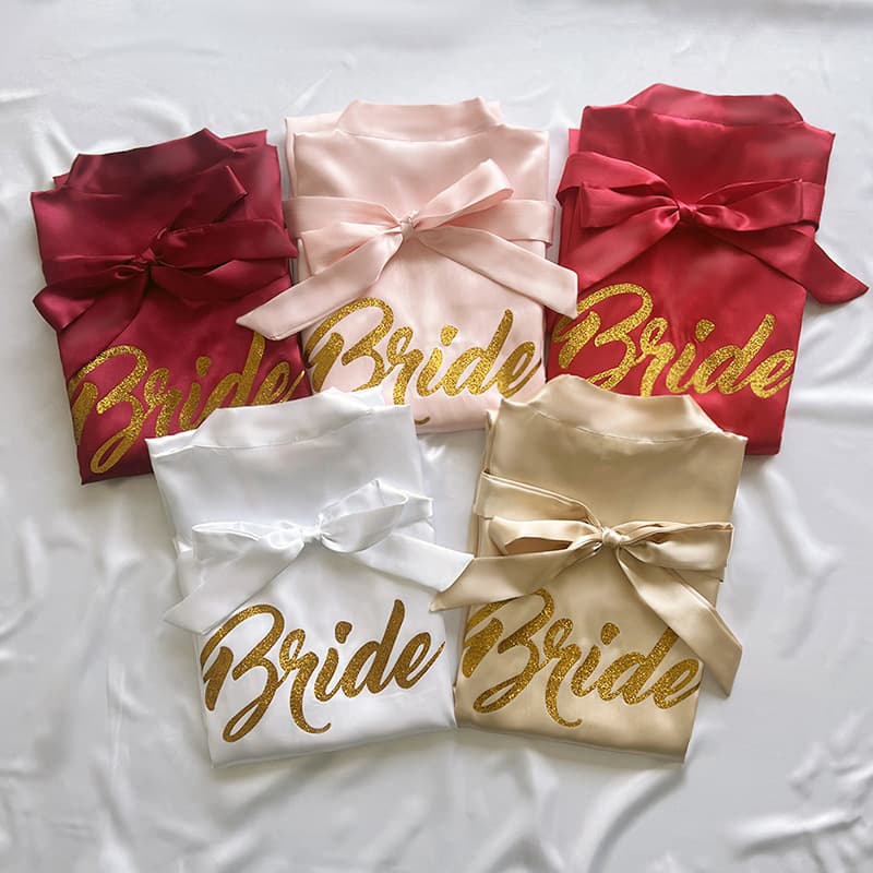 Cross-border Solid Color Gold Foil Bridesmaid Wedding Morning Robe Makeup Robe Sleepwear Women Bride