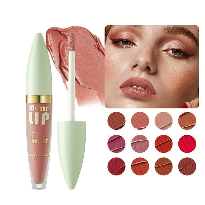 Cross-border Pudaier Matte Lip Plumping Lip Gloss Liquid Lipstick European and American Velvet Nude Lip Color Cosmetic Wholesale