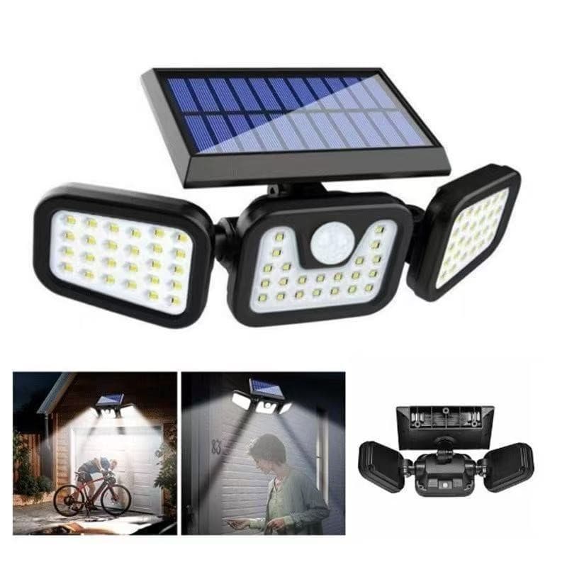 74-LED Outdoor Motion Sensor Corridor Light Solar Powered 3-Head Wall Lamp Waterproof Multi-Functional