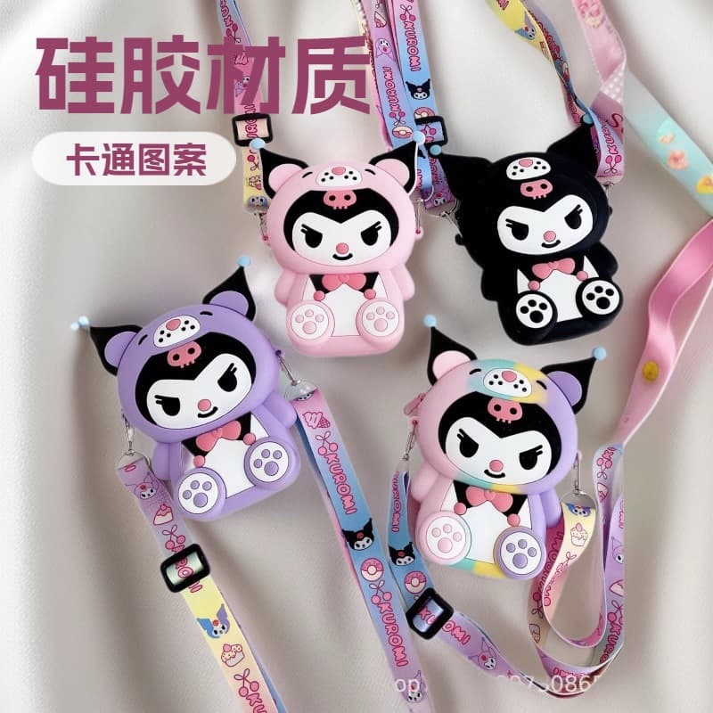 Crossbody Silicone Coin Purse for Kids - Kuromi Cute Girl Phone Case, Earphone Case, Storage Wallet