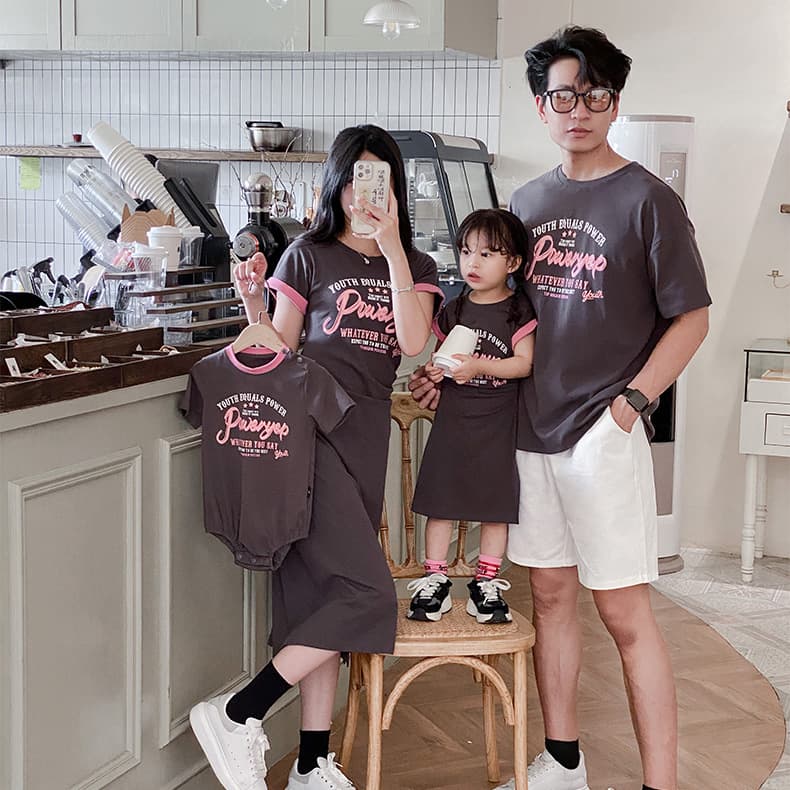 Korean-style Family Matching Summer New Collection Letter Print Straight-Cut Color-Block Mother-Daughter Dress Baby Onesie