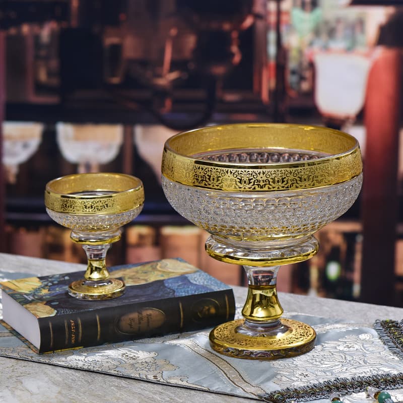 European-style Crystal Fruit Plate 3-Piece Set Gold-Plated Coffee Table Nut Plate Golden Dried Fruit Plate Fruit Bowl Dining Table Decoration