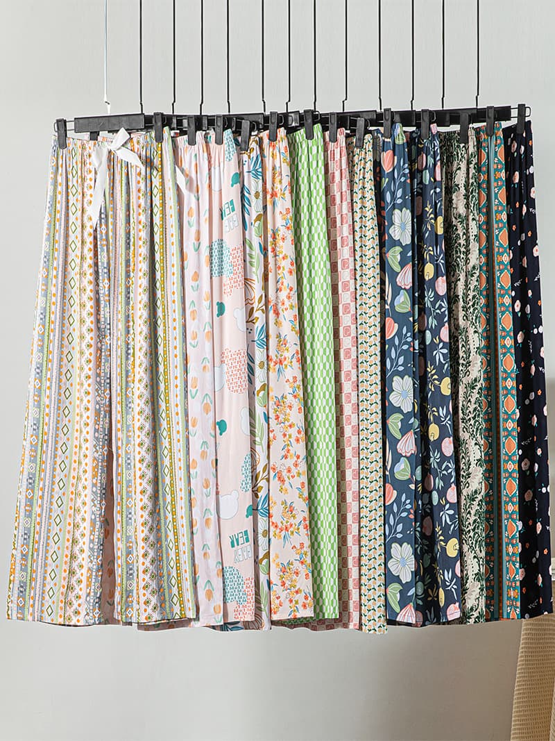 Cotton Silk Sleep Pants Women Summer Thin Rayon Wide Leg Pants Spring Autumn Wearable Loose Lounge 9/10 Length Pants