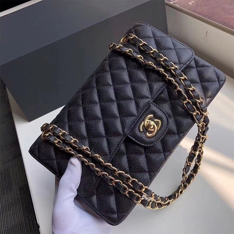 Small Fragrance Style CF Genuine Leather Caviar Diamond Quilted Chain Underarm Bag Women's High-End Fashion Versatile Shoulder Crossbody Bag
