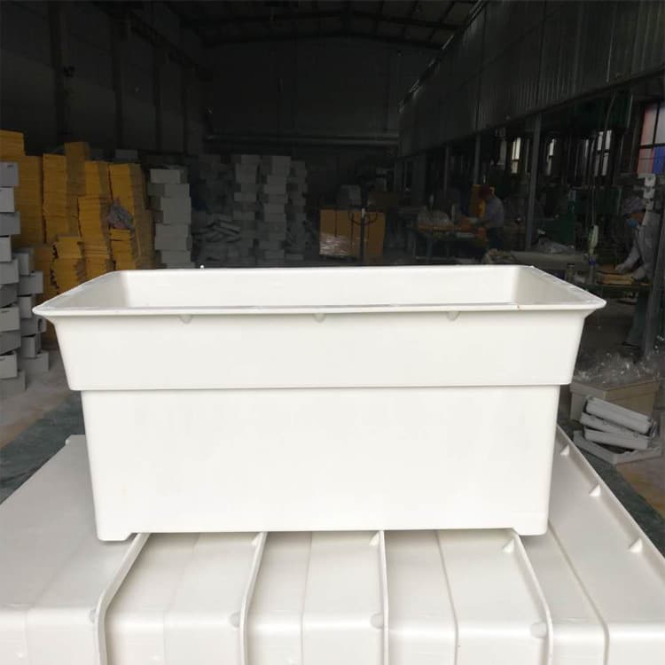 Fiberglass molded flower pots and flower boxes for outdoor use in municipal green belts, highway overpasses, and viaducts.