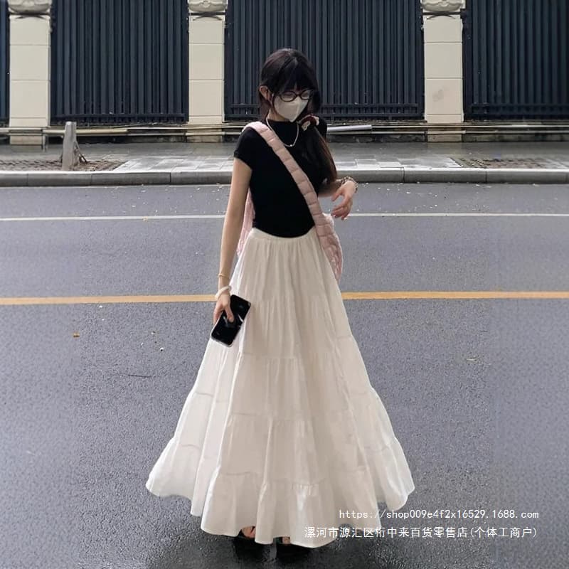 White Skirt for Women Spring Summer Autumn Petite High-Waist Slimming Long Skirt Ballet Style Elegant Layered A-Line Skirt Trendy