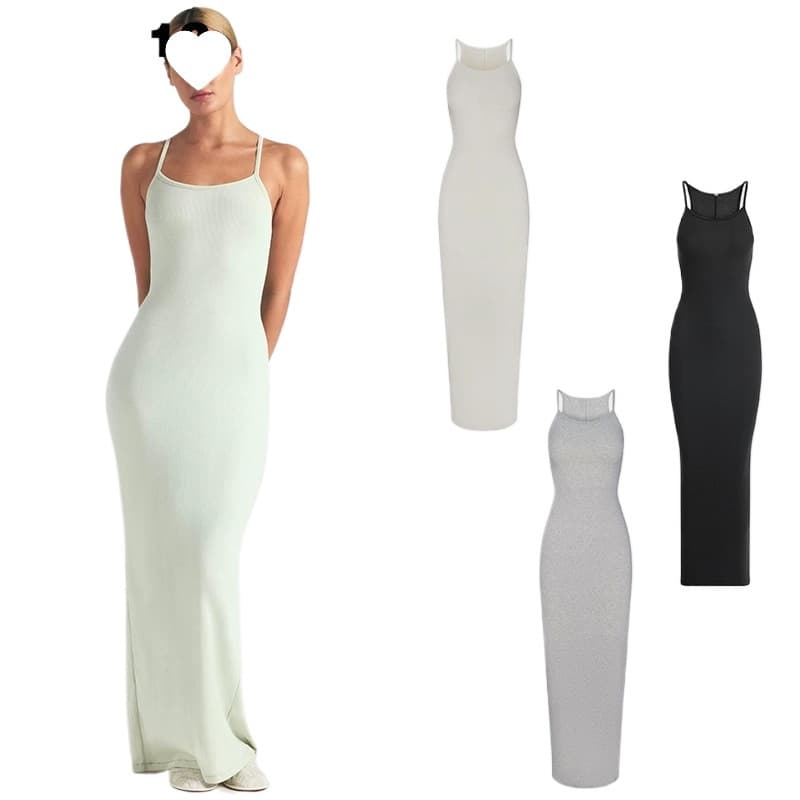 Cross-border Europe & America Sister Jin Spot New Strapless Dress I-shaped Ribbed Elastic Vest Dress Slit Long Dress