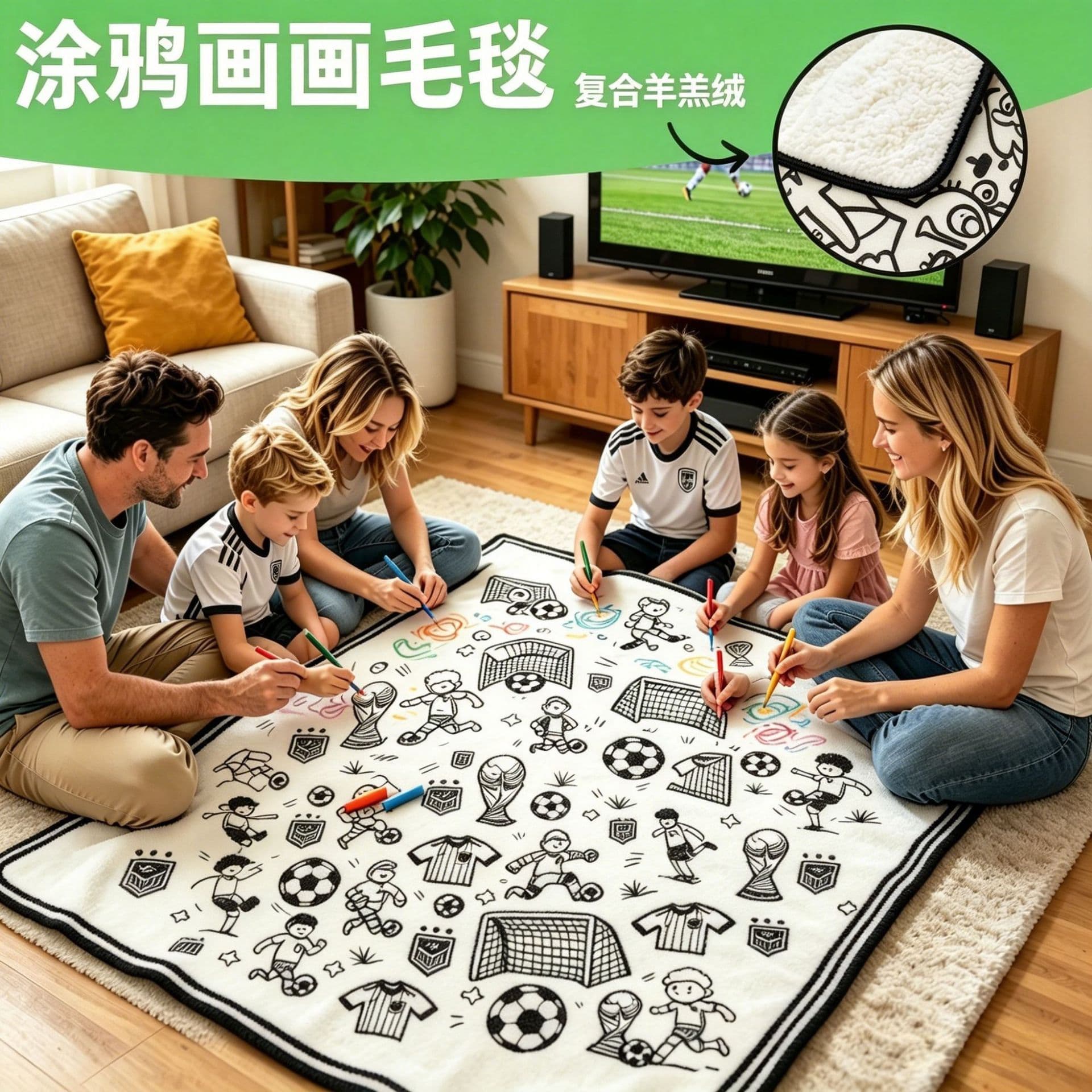 Cross-border New 2026 Football World Cup DIY Painting Blanket Coloring Blanket with Acrylic Marker Graffiti Blanket