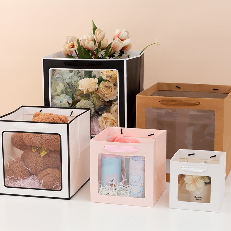 Window thickened Teacher's Day paper bag cake flower gift box packaging handbag square transparent product gift bag