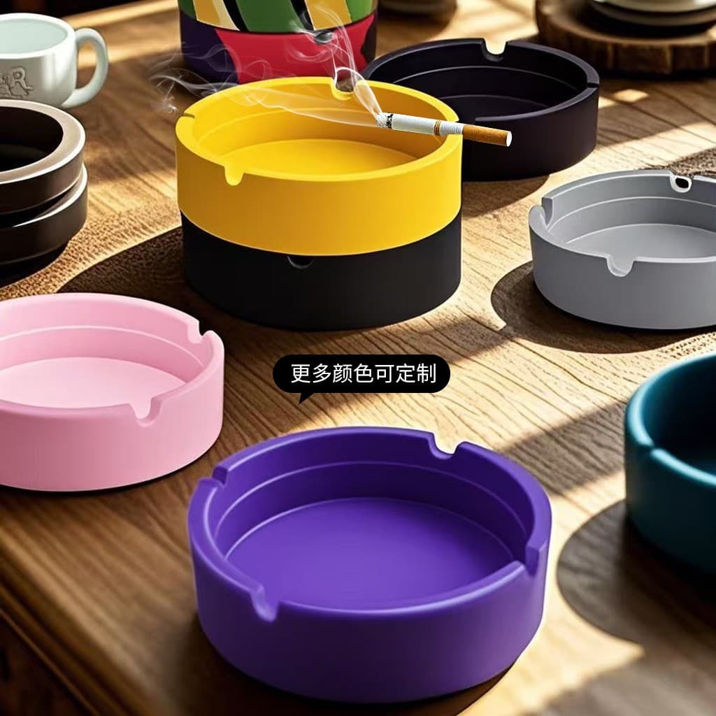 Amazon In-Stock Custom Logo Silicone Round Ashtray, High Temperature Resistant, Easy to Clean Ashtray