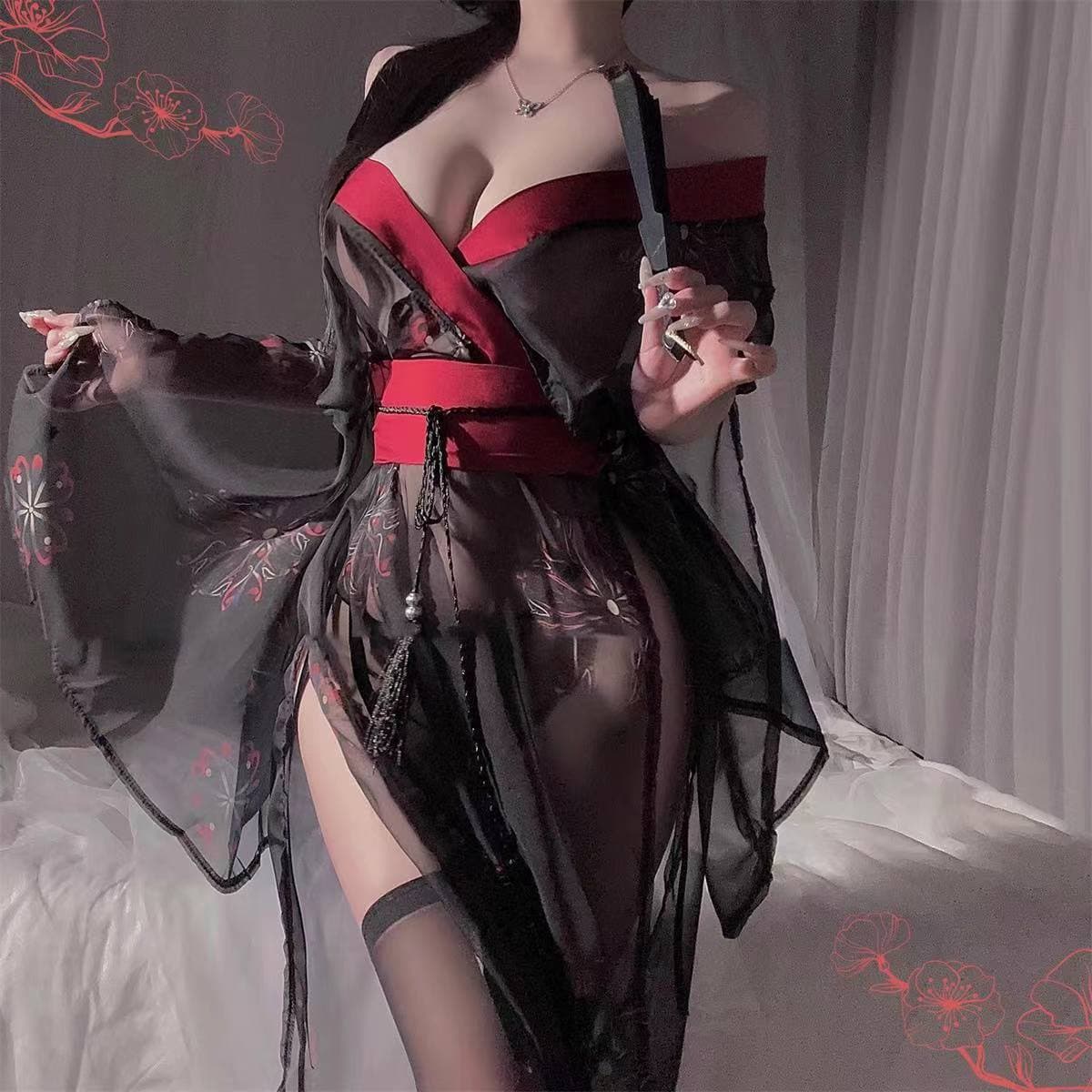 Sexy Lingerie Ancient Chinese Hanfu Passion Costume Temptation Bedroom Foreplay Sexy Nightgown Kimono Set Easy Off