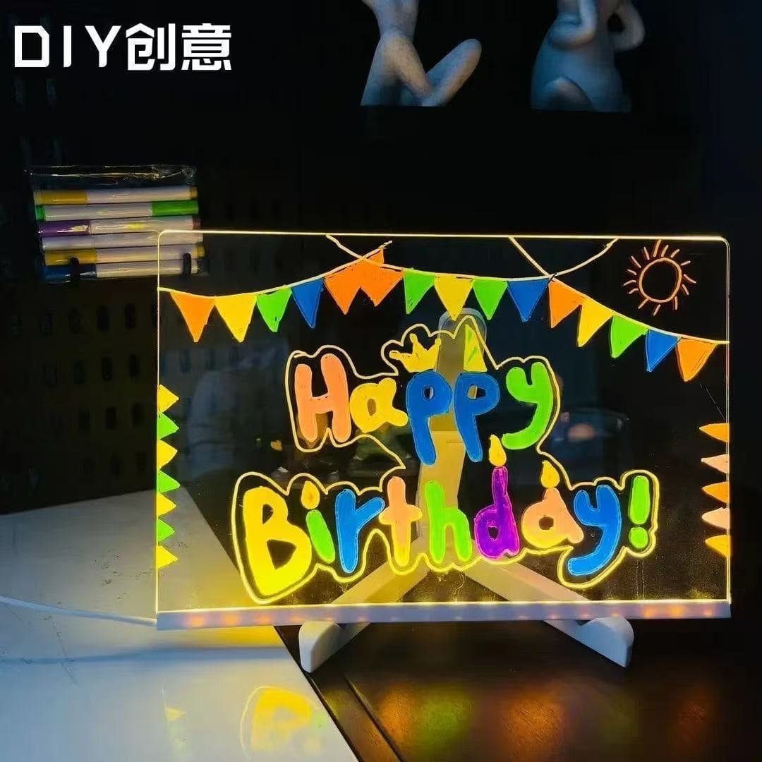 Glowing Drawing Board Children's Toy, Double-sided Acrylic Nezha DIY Hand-painted Board with Charging Night Light Fluorescence
