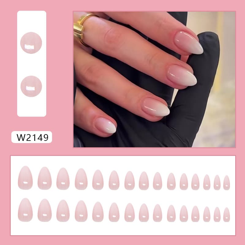 Gentle Pink Water Simple White Gradient Chic Ins Style Detachable Press On Nails 30 Pieces