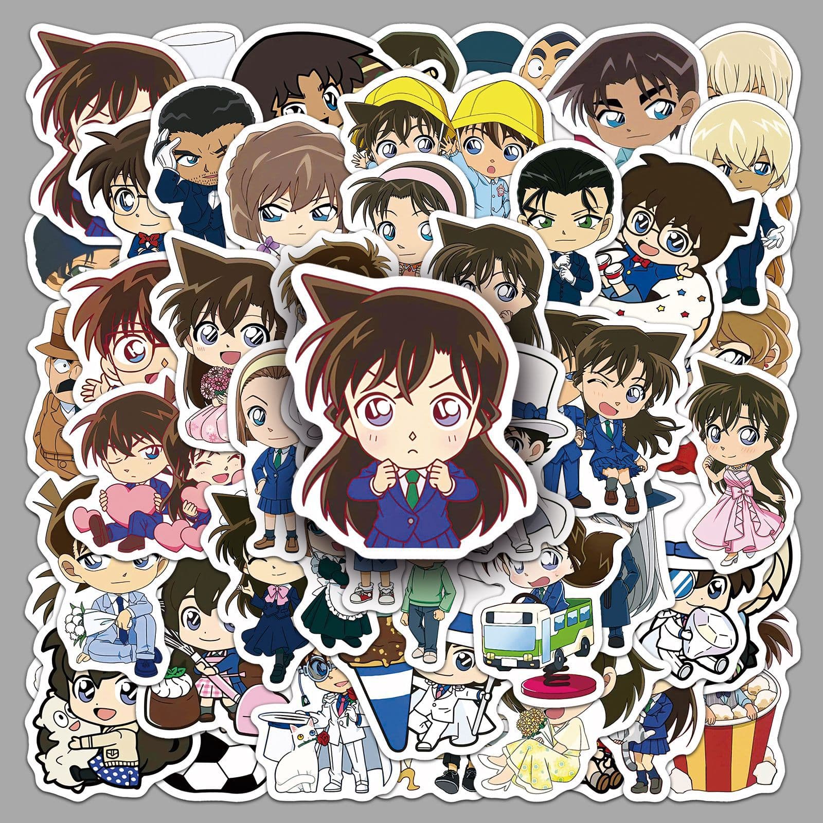 50 Q-version Detective Conan Stickers Anime Japanese Manga Creative Waterproof Decals for Cards, Phones, and Notebooks