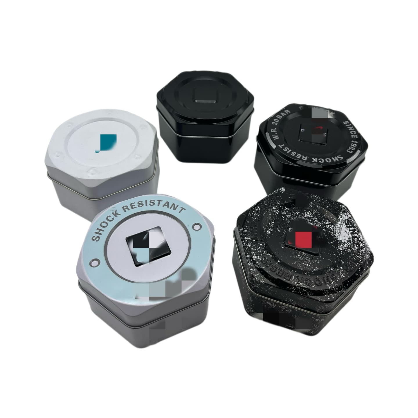 Size 100-90-60 Hexagonal Tin Box In Stock, Suitable for Casio Watch Packaging, Hexagonal Watch Tin Box