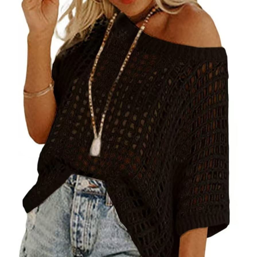 2024 Cross-Border Summer Three-Quarter Sleeve Hollow Out Pullover Knit Sweater for Women Comfortable Casual