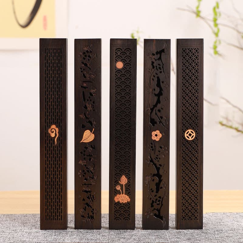 Black sandalwood inlaid boxwood reclining incense burner wooden incense box set gift box indoor incense burner incense diffuser auspicious cloud pattern