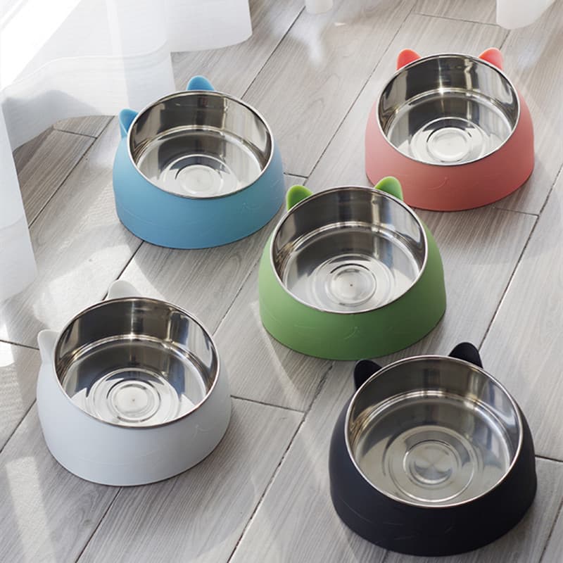 Plastic Stainless Steel Cat Bowl, Angled Neck-Protecting Cat Bowl, Anti-Fall Stainless Steel Cat and Dog Bowl, Pet Supplies