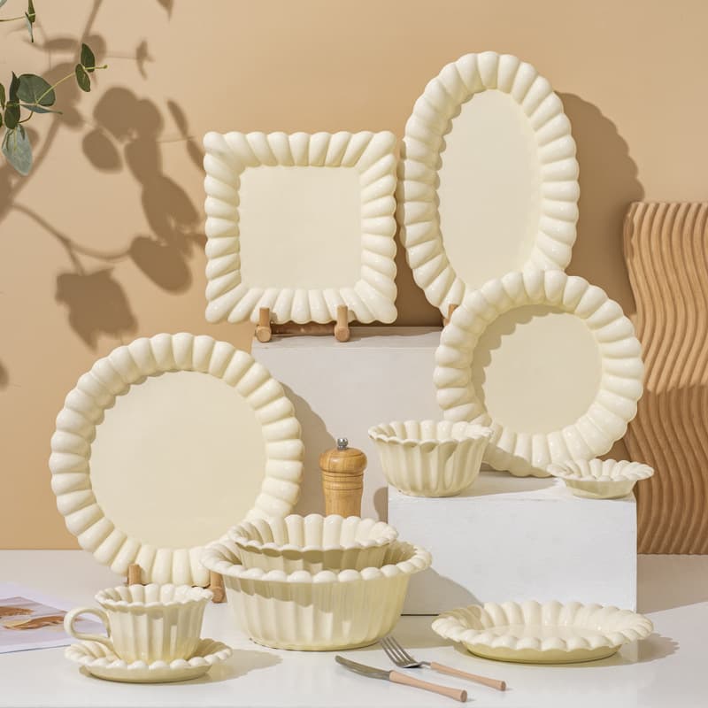 Cheese Pie in Ceramic Dishes and Saucers High Apparent Value Dish Rice Bowl Breakfast Fruit Plate Household Large Soup Bowl Tableware