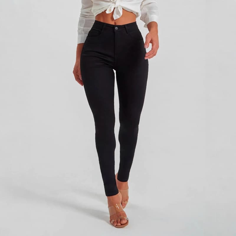 Amazon European and American spring and autumn new velvet skinny jeans for women mid-waist slim stretch black petite pants